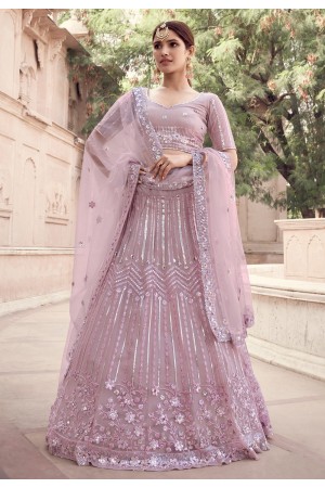 Pink net sequins work reception lehenga choli 5908