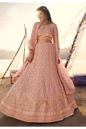 Pink organza circular party wear lehenga choli 5503