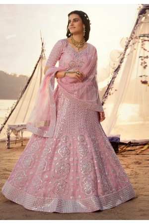 Pink organza circular wedding lehenga choli 5505