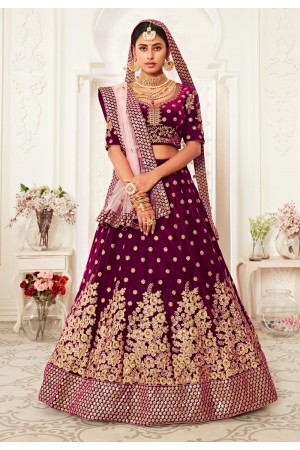 Purple embroidered velvet lehenga choli 16039