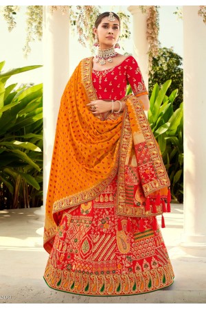 Red silk wedding lehenga choli 4203