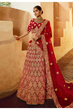 Red velvet bridal lehenga choli 4304