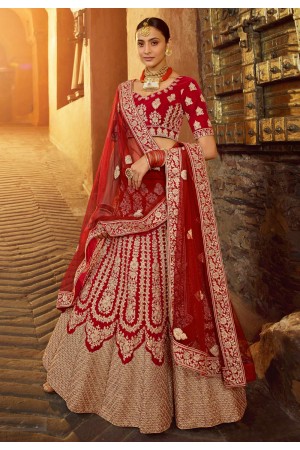 Red velvet circular lehenga choli 4301