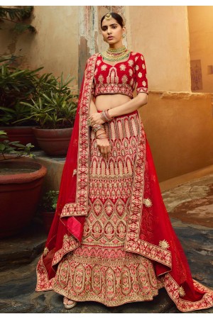 Red velvet circular lehenga choli 4302