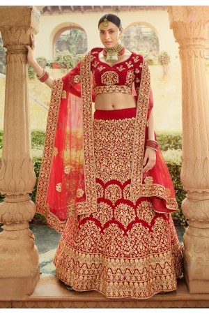 Red velvet circular lehenga choli 4305