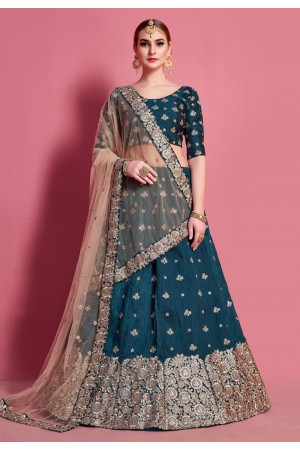 Teal art silk circular lehenga choli 4617