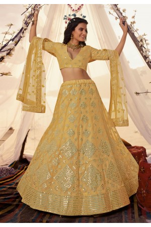 Yellow organza circular mehendi lehenga choli 5508