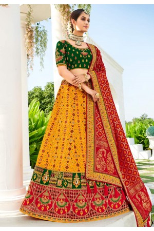 Yellow silk wedding lehenga choli 4211