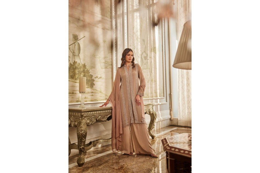 Mesmerizing Embroidery Sequence Work Wine Color Palazzo Suit main image 1