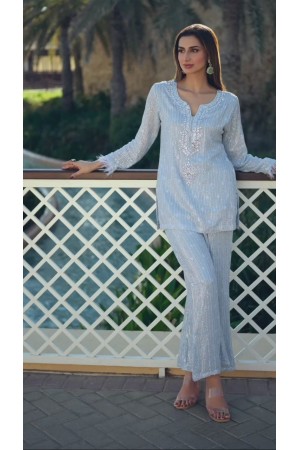 Indian wedding blue coord set dress with sequins embroidery 3107