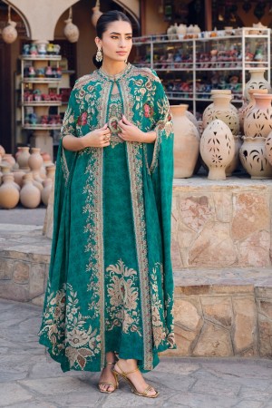 Indian wedding dress in Green gown jacket cape suit with embroidery 3120