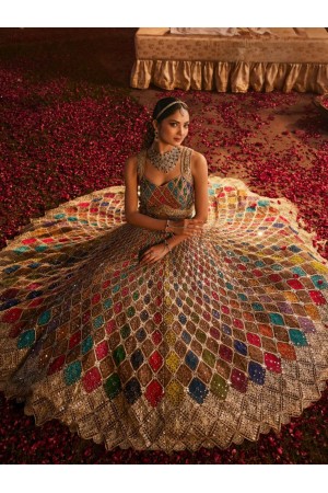 Multi color mirror work wedding a line lehenga choli LDH006
