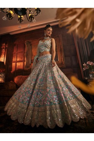 Pastel color heavy embroidery work wedding a line lehenga choli LDH009