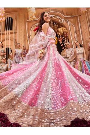 Pink mirror work wedding a line lehenga choli LDH003