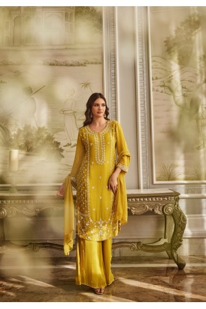Yellow palazzo suit with hand work embroidery for wedding 3114