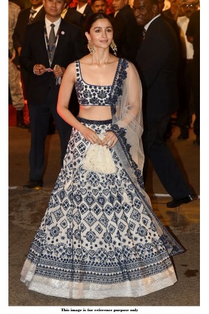 Bollywood Alia Bhatt White Silk lehenga at Isha Ambani wedding