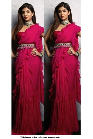 Bollywood Shilpa Shetty Pink Georgette Ruffle saree