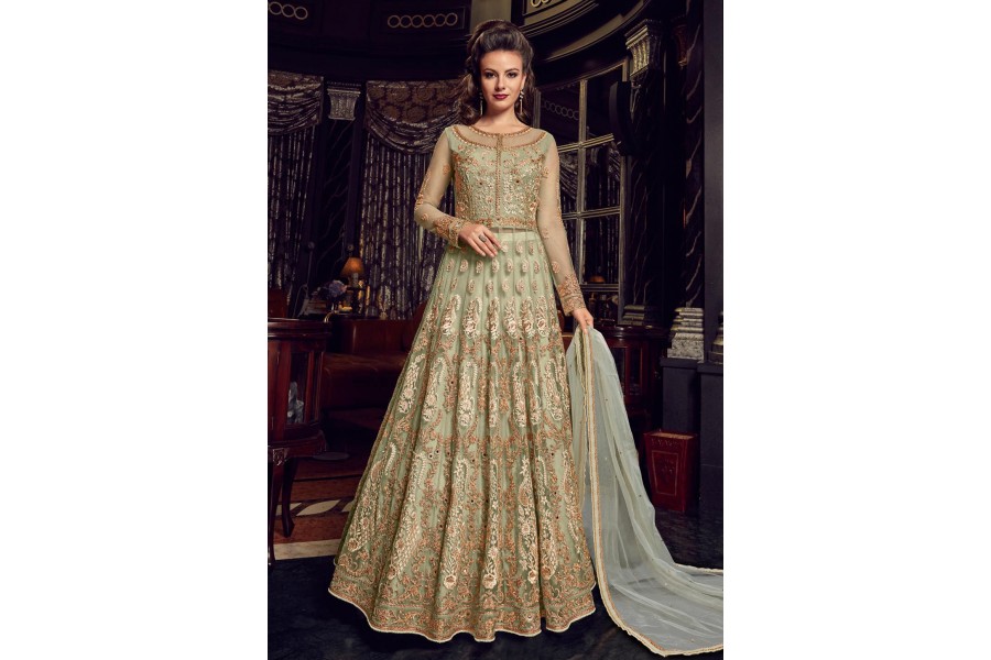 green colour net lehenga