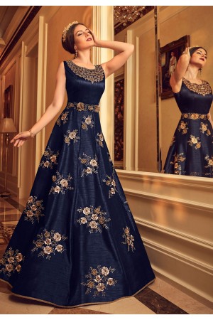 Exotic Stylish Navy Blue Color Rayon With Trendy Sequence Work Gown