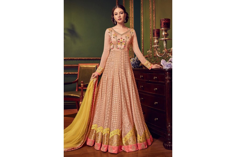 Thayin Akkarai Baby & Kids Shop - Item Code : 1601019 Sleeveless Peach  Indian Gown with Dupatta Material: Blended With Cotton Lining Included : 1 Indian  Gown, 1 Dupatta Size : 4 to 11 years | Facebook