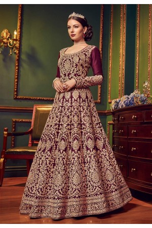 Wine color Silk Indian wedding anarkali