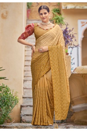 Beige chinon saree with blouse 5422