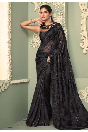 Black georgette sequence saree 7206