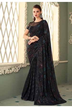 Black georgette sequence saree 7212