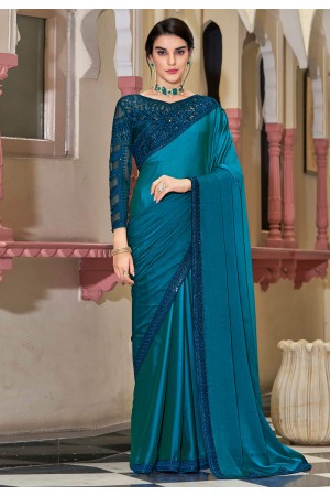 Blue silk saree with blouse 1016