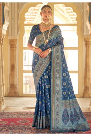 Blue silk saree with blouse 485A
