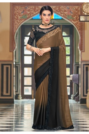 Brown silk saree with blouse 1015