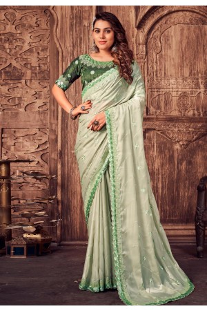 Light green silk saree with blouse 464C