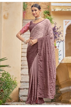 Light pink chinon saree with blouse 5424