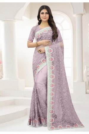 Light purple net saree with blouse 6361