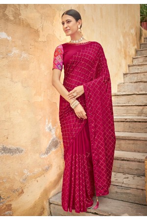 Magenta chinon saree with blouse 5426