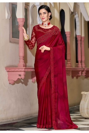 Maroon silk saree with blouse 1001