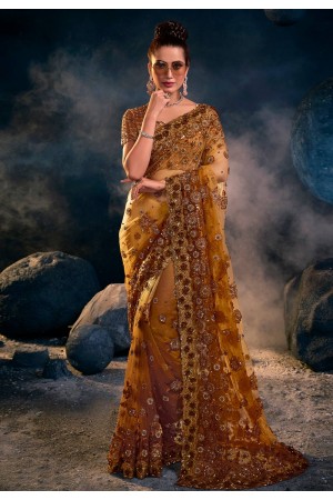 Mustard net saree with blouse 6317