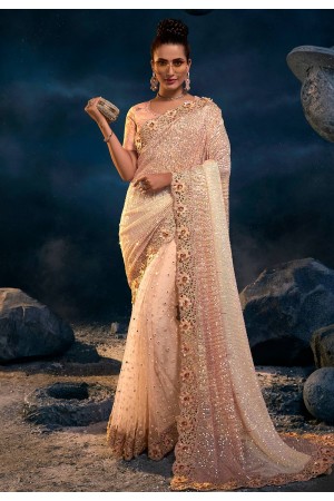 Peach net saree with blouse 6311