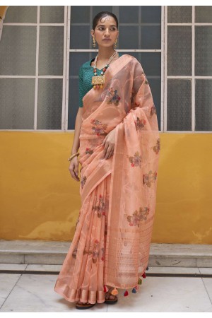 Peach organza saree with blouse 2005