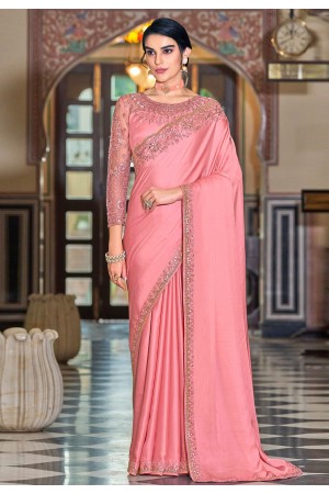 Pink silk saree with blouse 1005