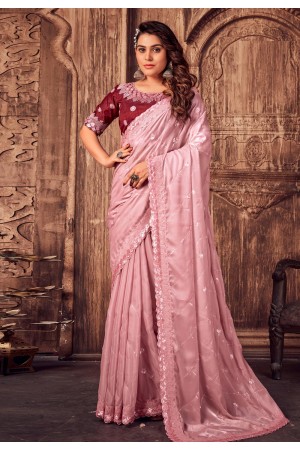 Pink silk saree with blouse 464B