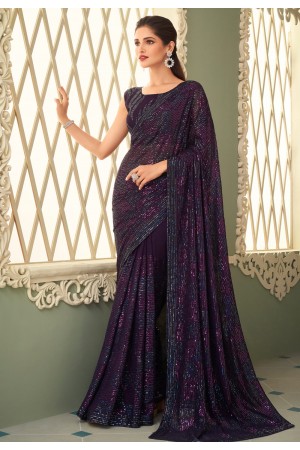 Purple georgette saree with blouse 7207