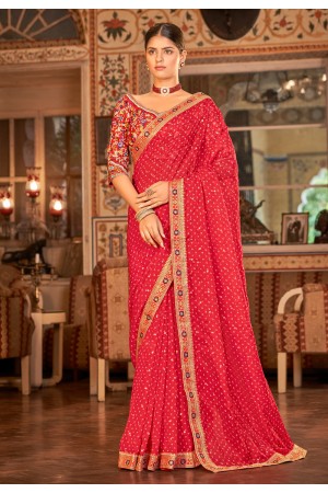 Red organza saree with blouse 28002