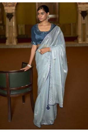 Sky blue organza saree with blouse 2025