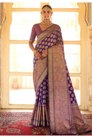 Violet silk saree with blouse 484