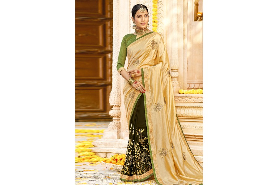 Georgette Half-And-Half Saree with Resham Embroidery