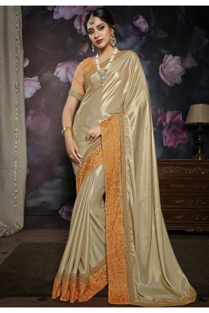 Beige silk embroidered festival wear saree 816