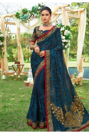 Blue art silk embroidered festival wear saree 3027