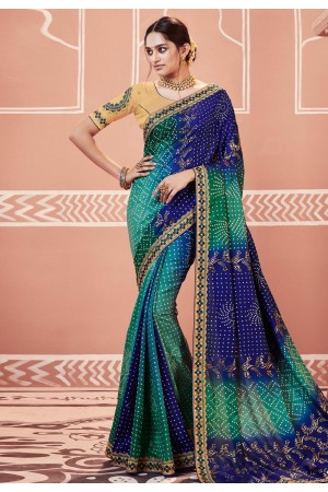 Blue georgette bandhej saree with blouse 2139