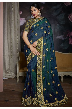 Blue silk embroidered saree with blouse 817